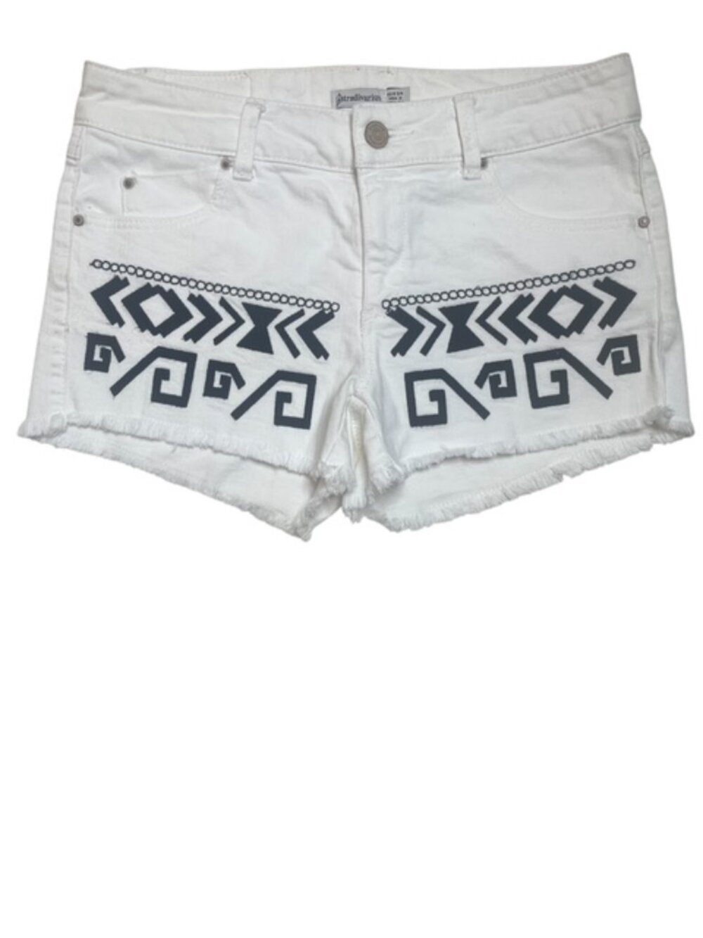 STRADIVARIUS DENIM Aztec Embroidered Frayed Hem White Jean Shorts - Size 2